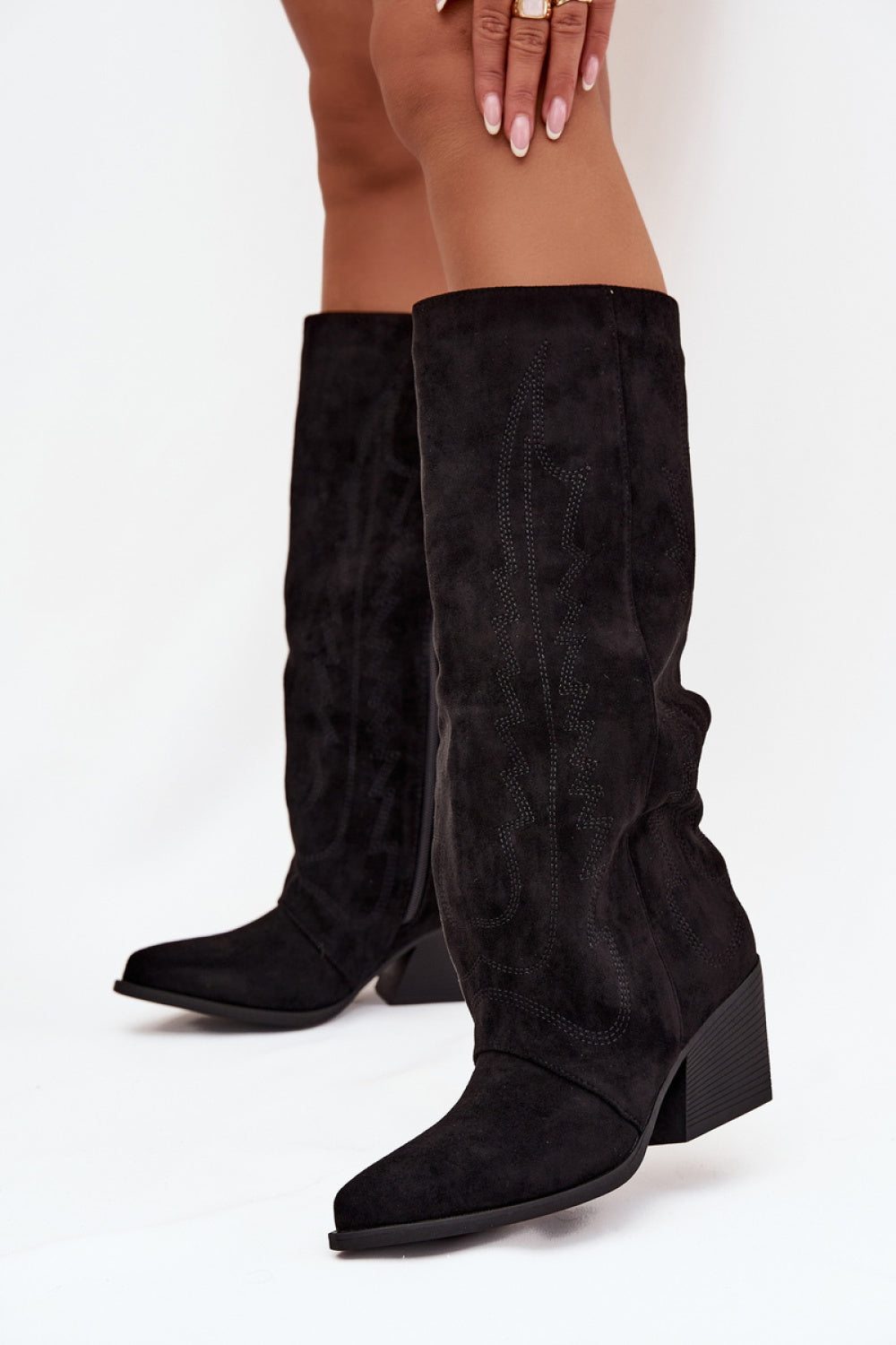 Step In Style Isalina Black Faux Suede Heeled Ankle Boots