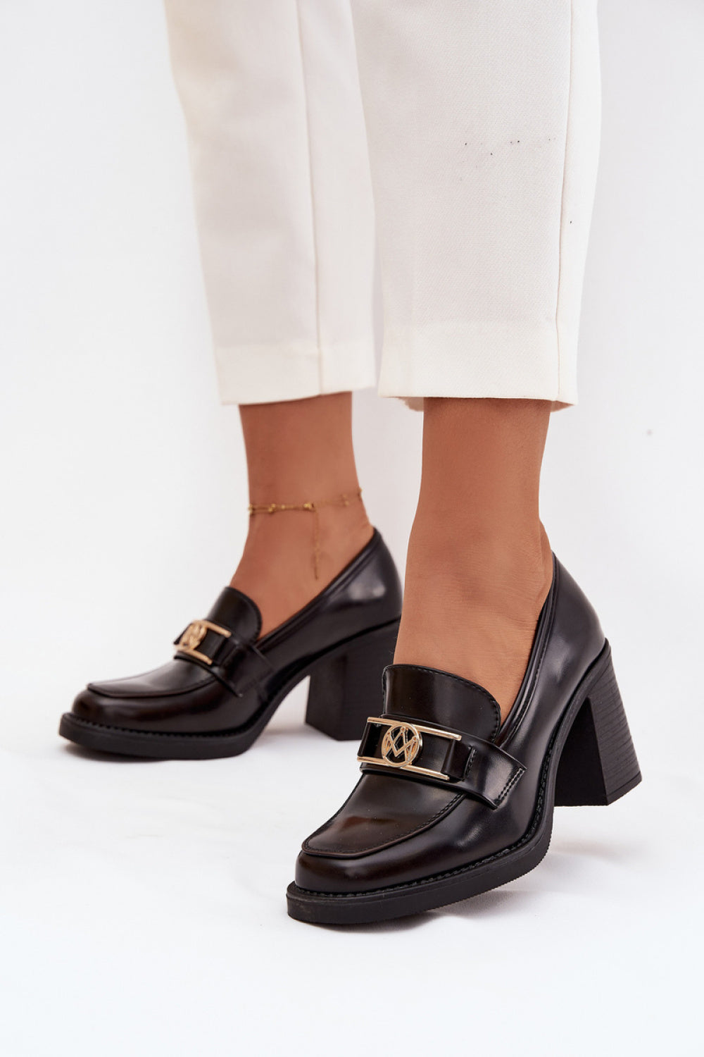 Step In Style Privelle Chocolate Faux Leather Block Heel Heeled Shoes