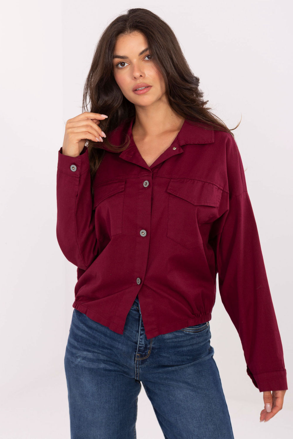 Rue Paris Burgundy Cotton Long Sleeve Top