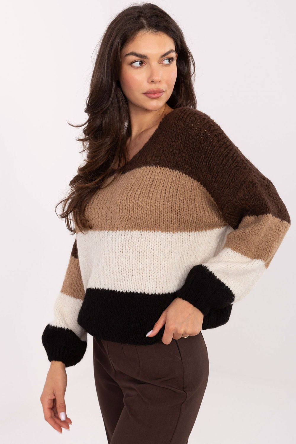 Rue Paris Brown Striped Oversized Jumper - view 2
