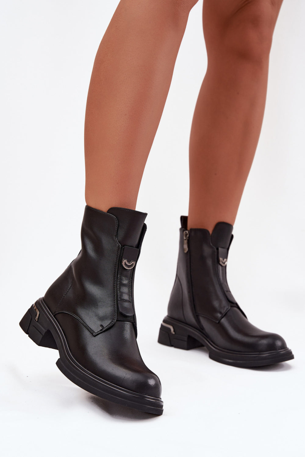 Step In Style Karisse Black Leather Block Heel Boots