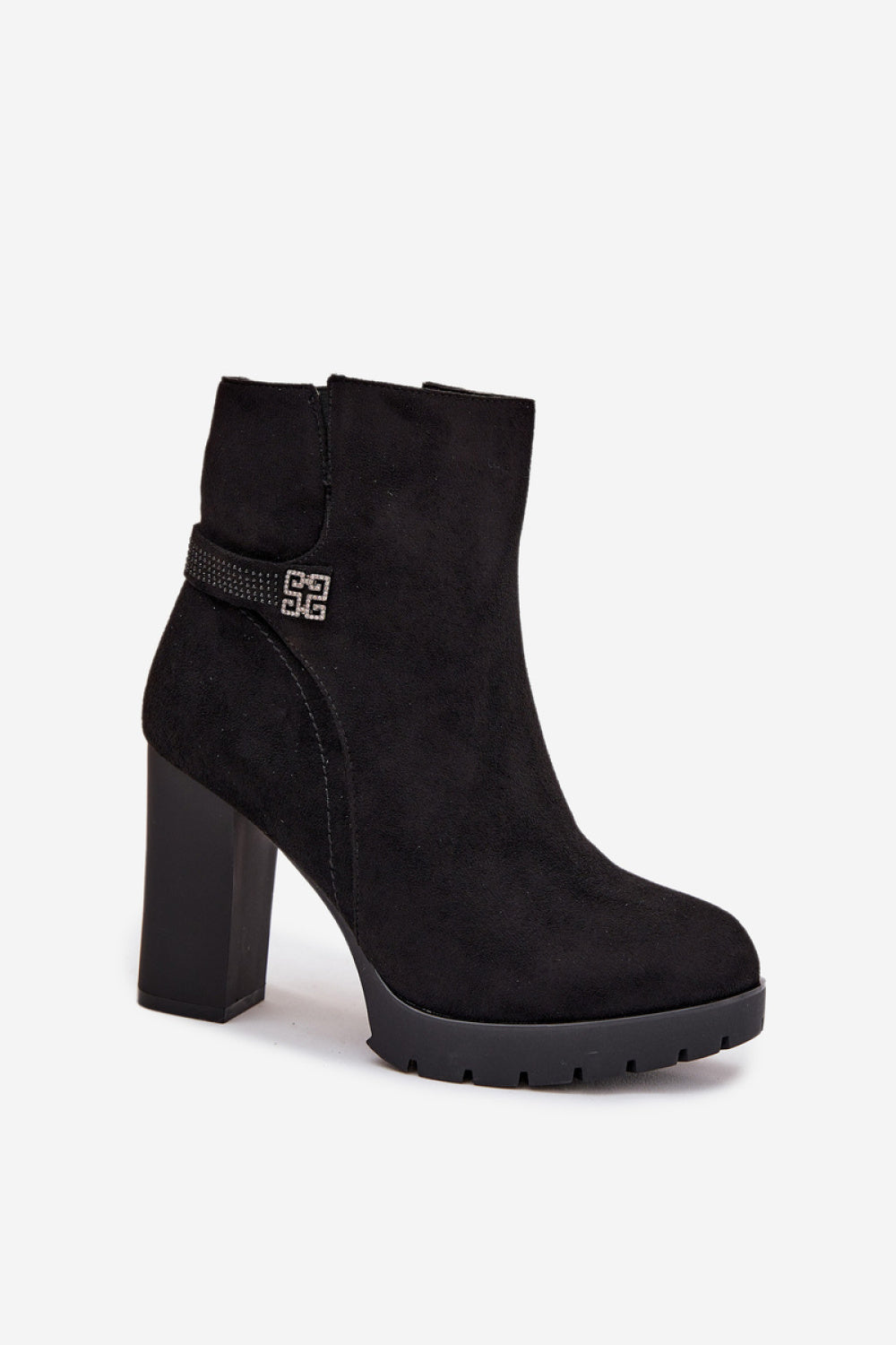 Step In Style Zayna Black Faux Suede Warm Lined Heeled Ankle Boots - view 2