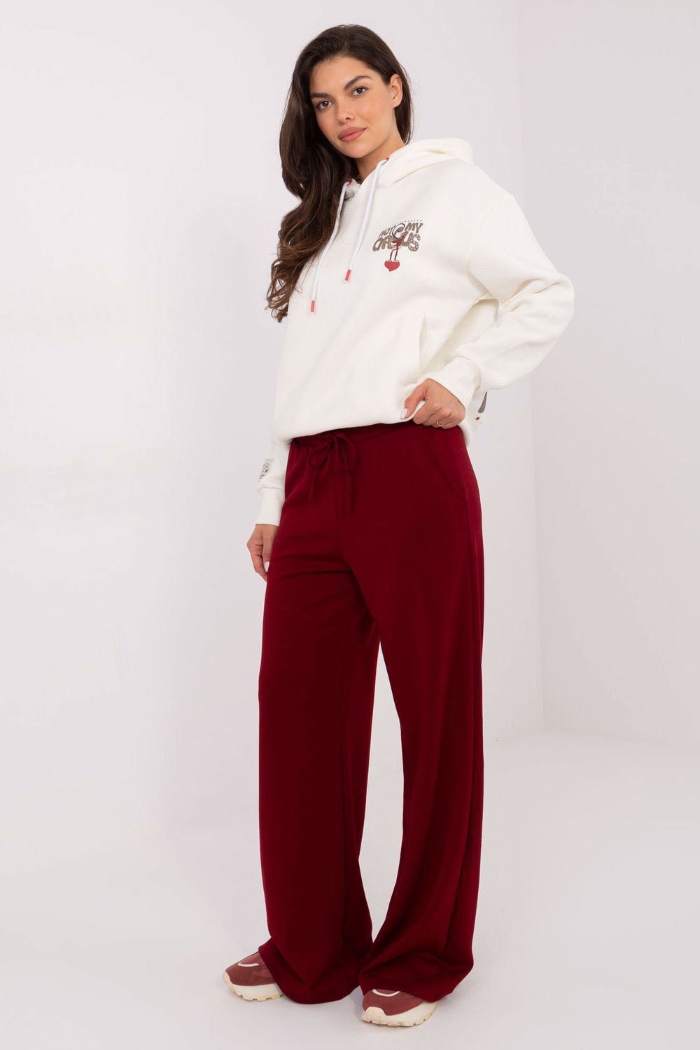 Relevance Burgundy Wide Leg High Waisted Joggers - view 2