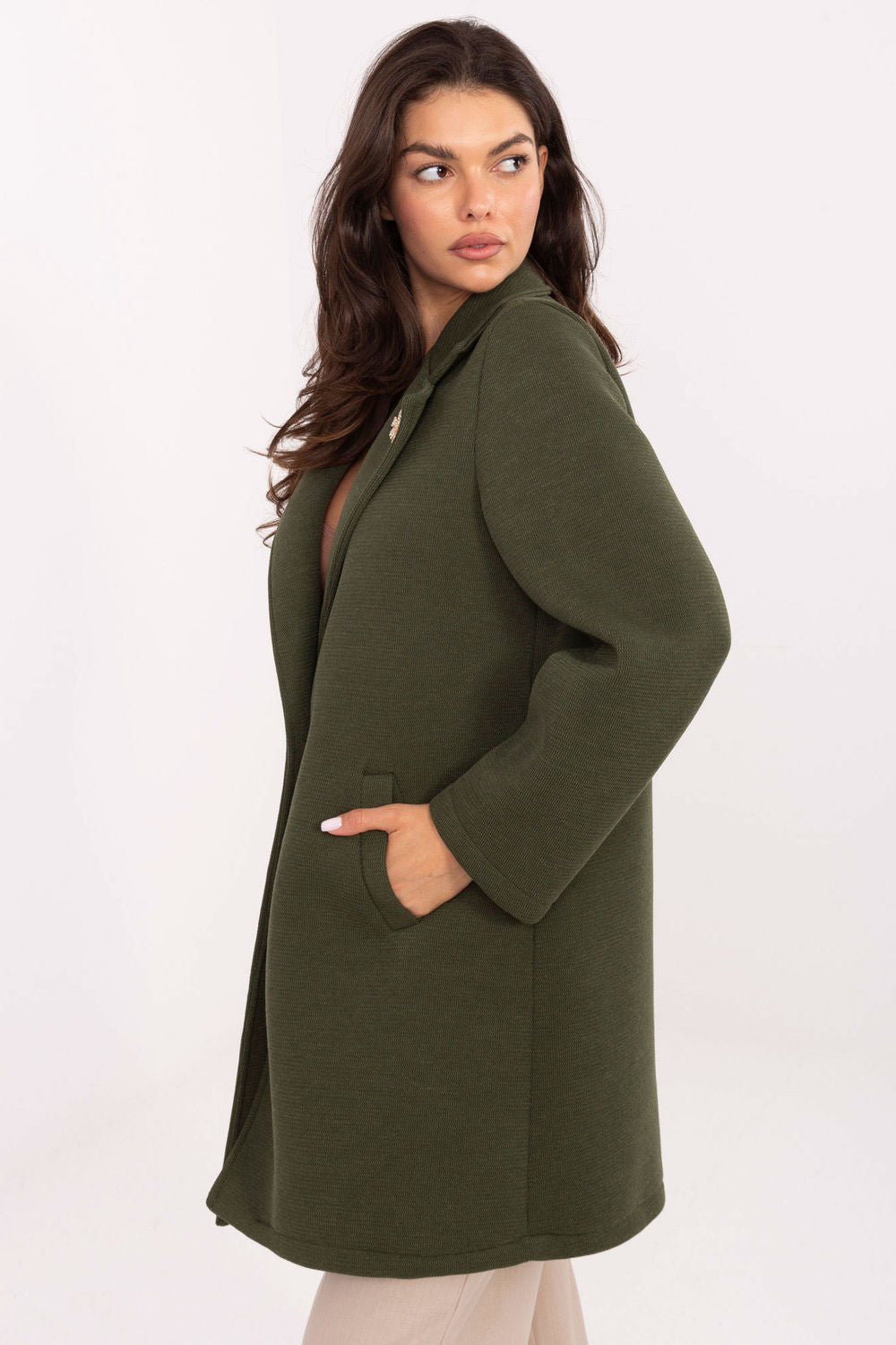 Rue Paris Khaki Polyester Long Sleeve Coat - view 2