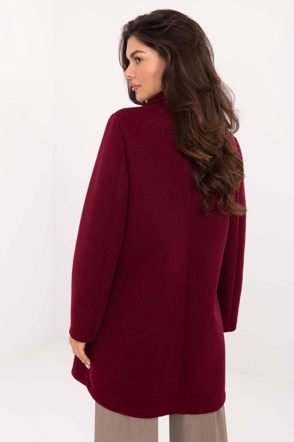 Rue Paris Burgundy Button Front Long Sleeve Coat - view 3