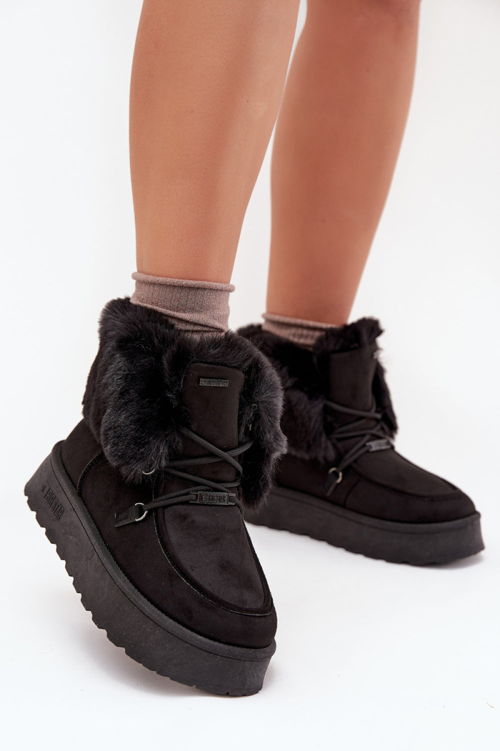 Step In Style Black Faux Suede Platform Snow Boots