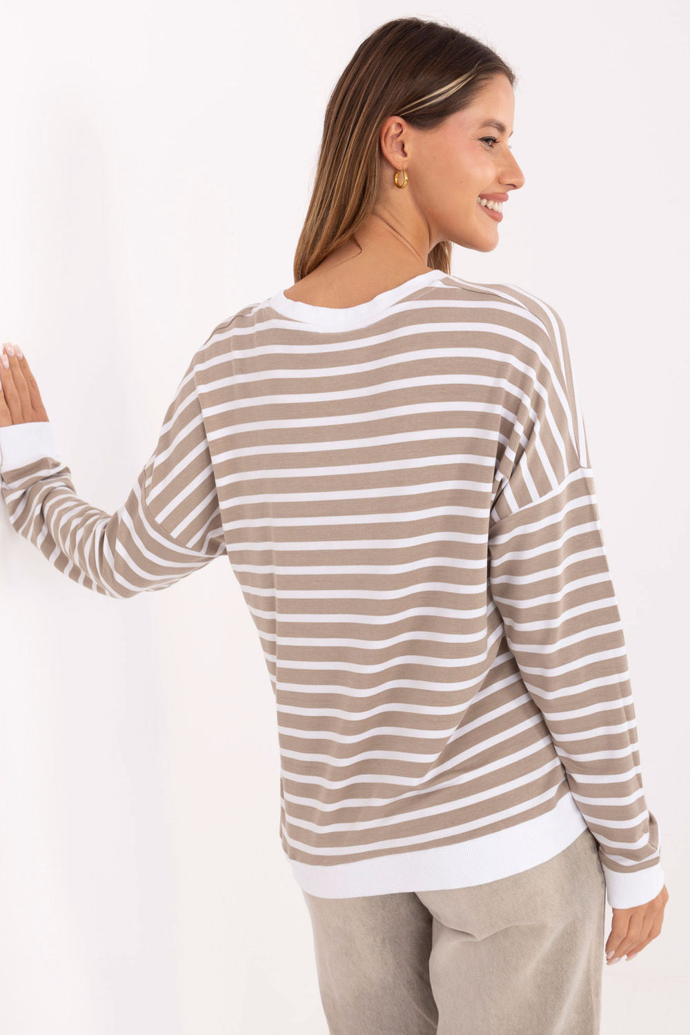 Relevance Dark Beige Striped Oversized Blouse - view 3