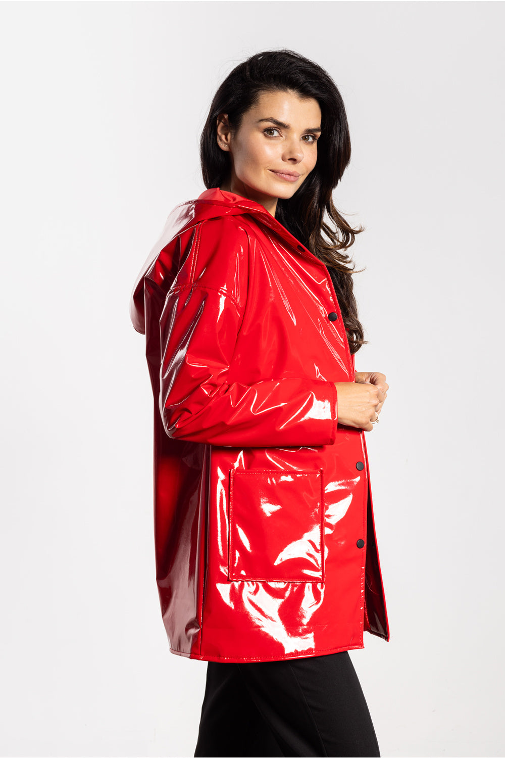 Awama Red Leather Look Hooded Jacket - view 2