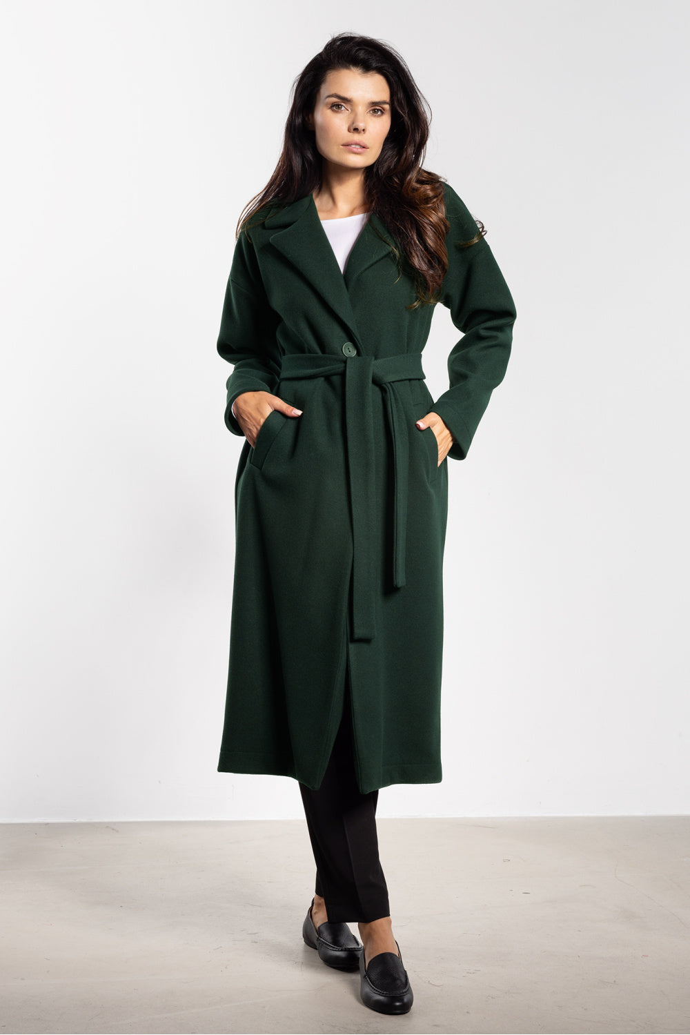 Awama Bottle Green Midi Coat