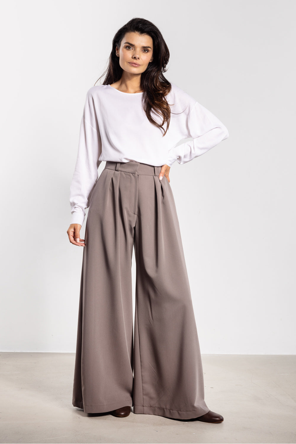 Awama Taupe Flared High Waisted Trousers - view 2