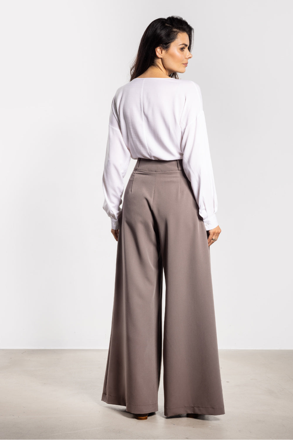 Awama Taupe Flared High Waisted Trousers - view 3