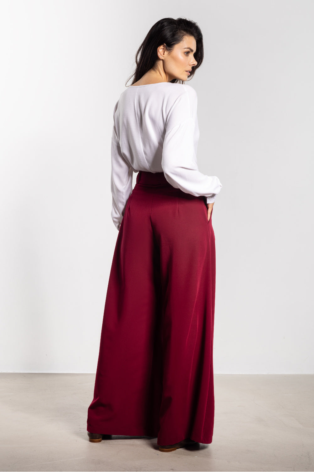 Awama Claret Flared High Waisted Trousers - view 3