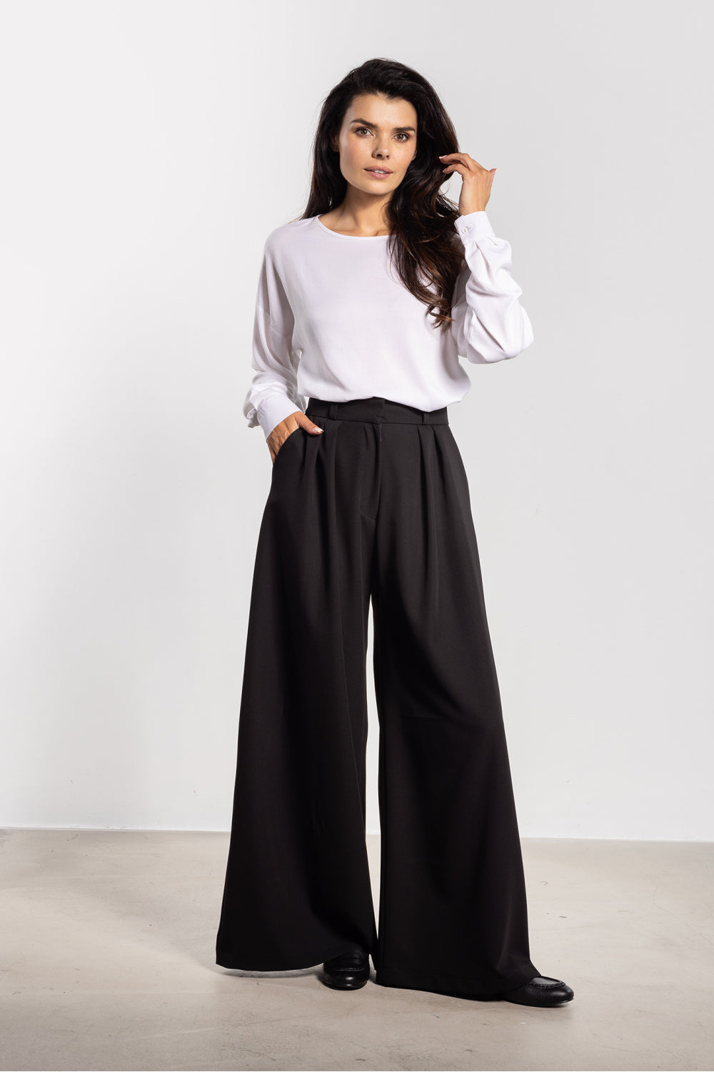 Awama Black Flared High Waisted Trousers