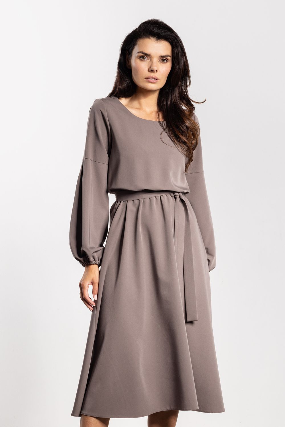 Awama Taupe Midi Flared Dress