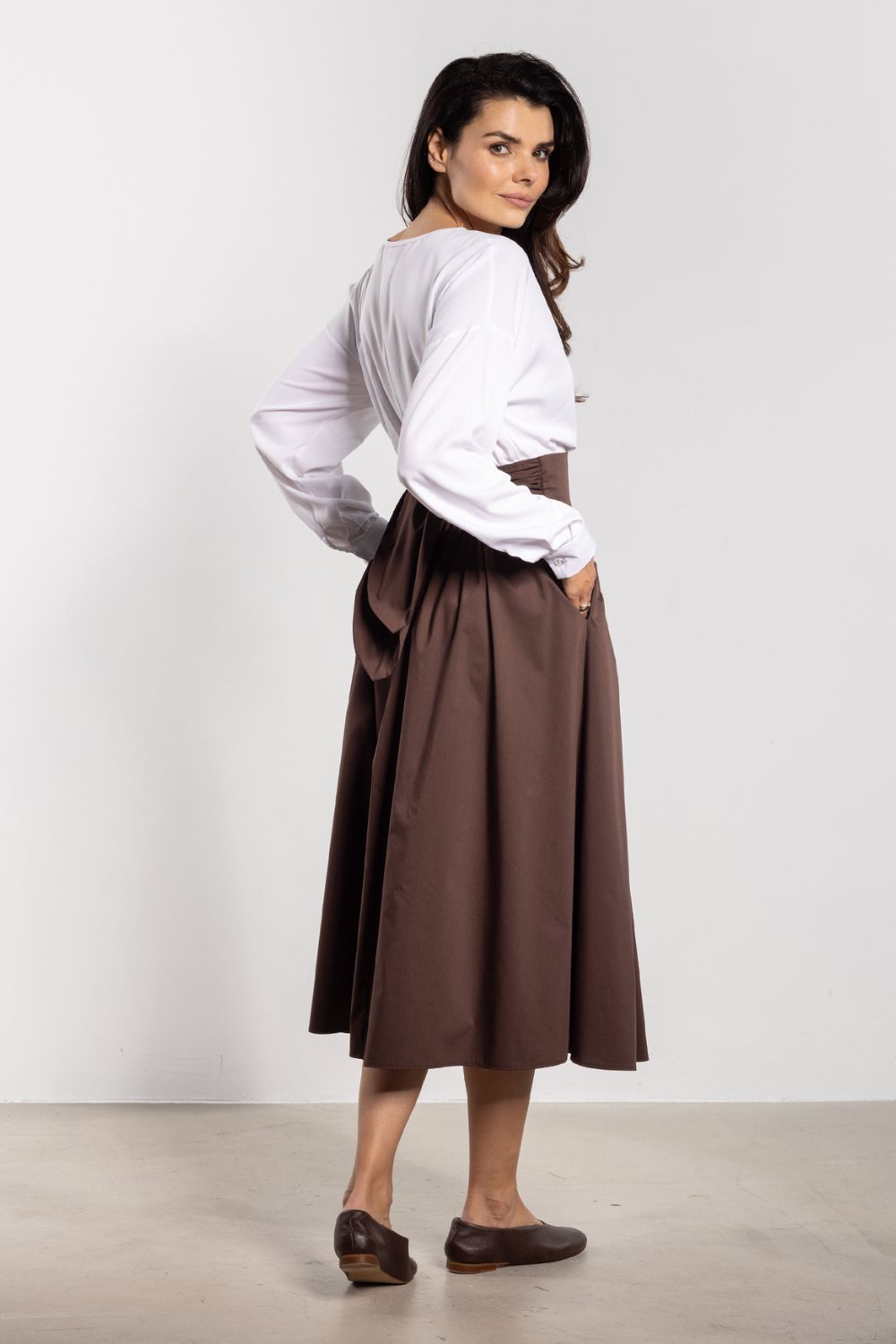Awama Chocolate Flared High Waisted Skirt - view 3