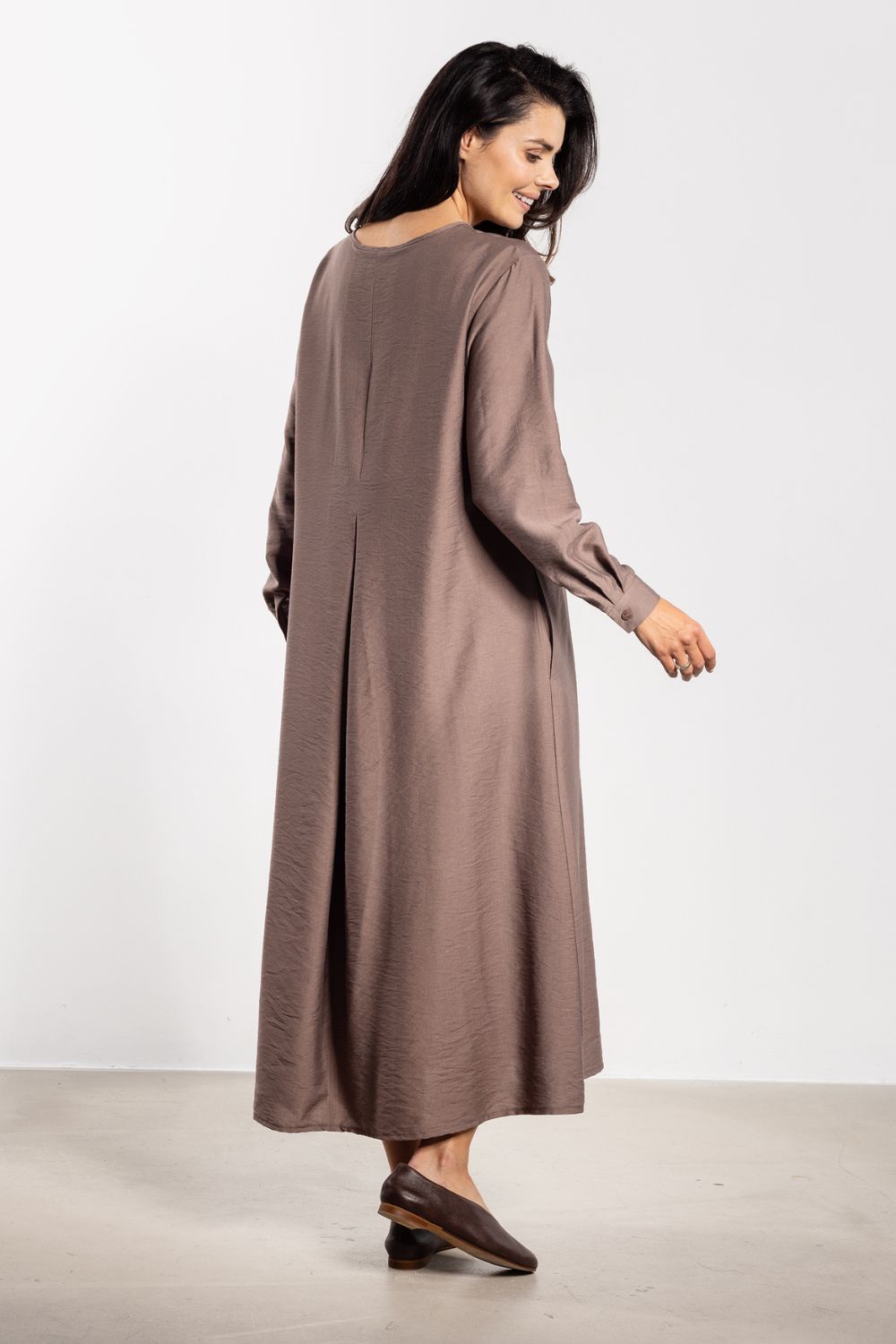 Awama Taupe Maxi Long Sleeve Dress