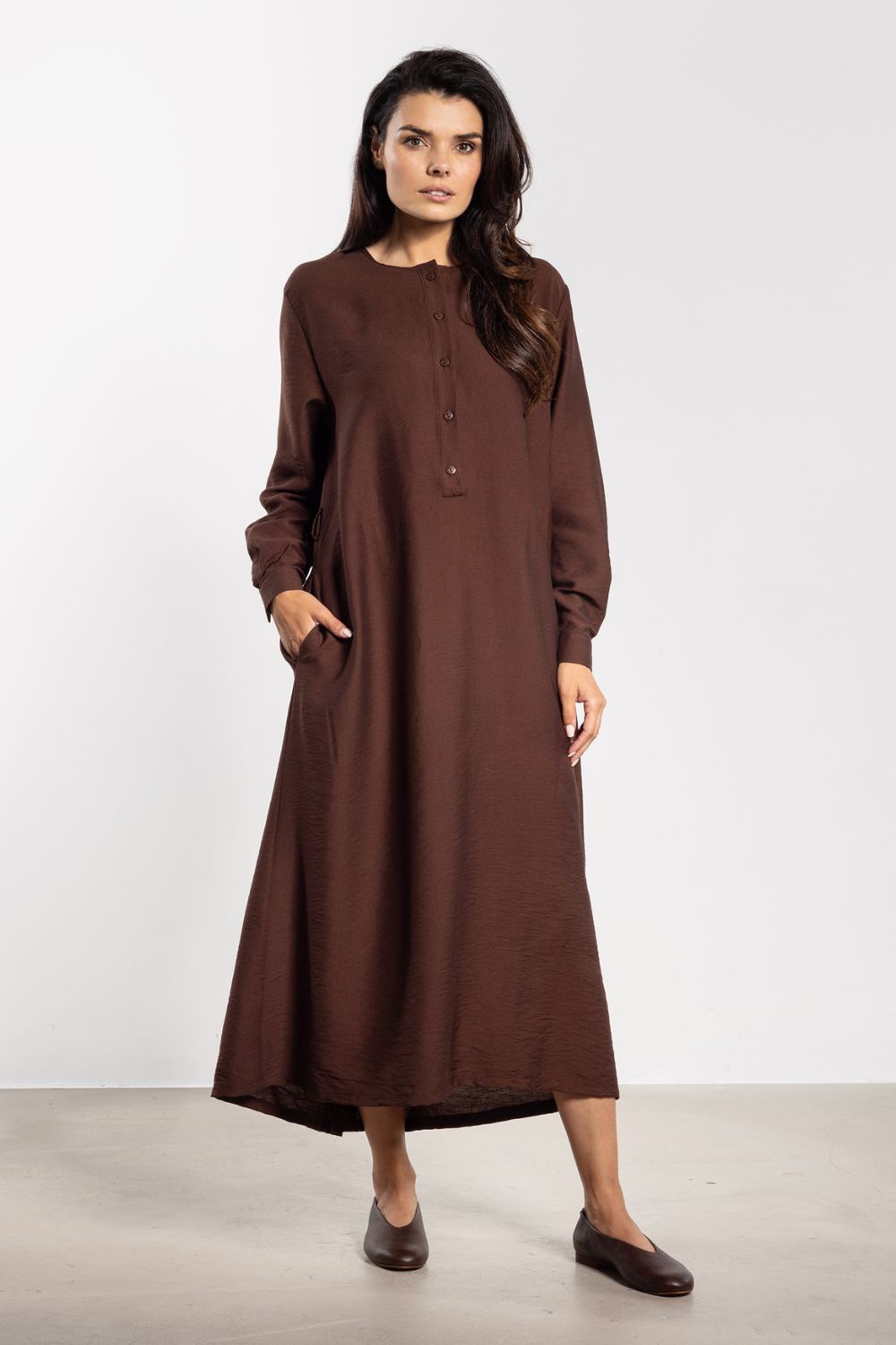 Awama Chocolate Maxi Long Sleeve Dress - view 2