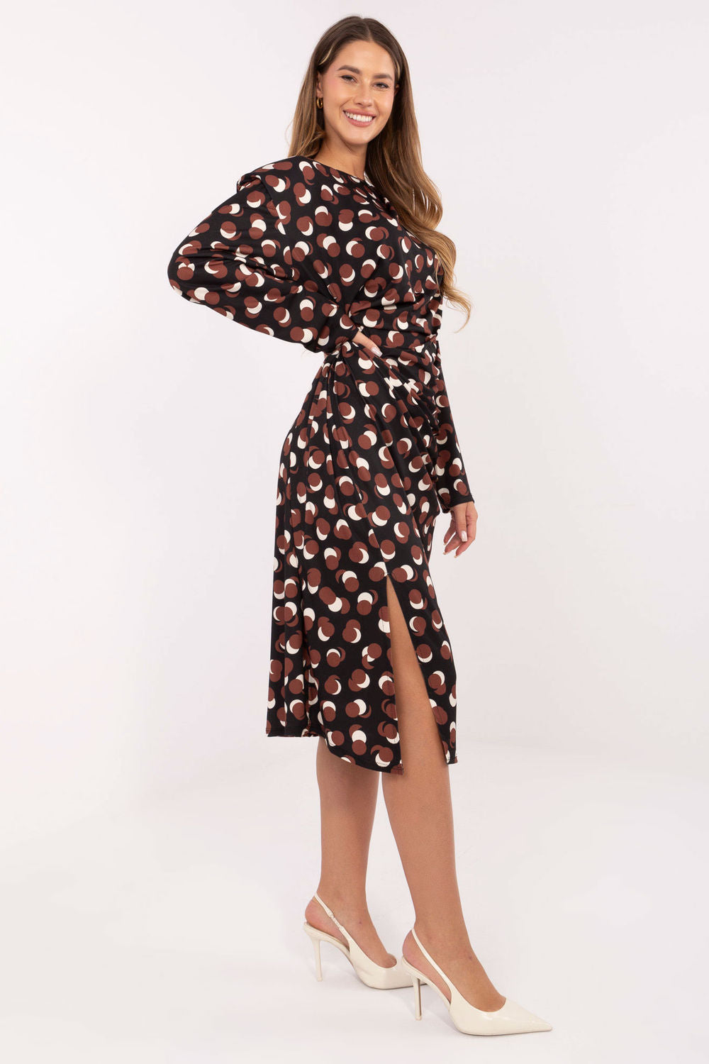 Rue Paris Black Round Neck Midi Long Sleeve Dress - view 2