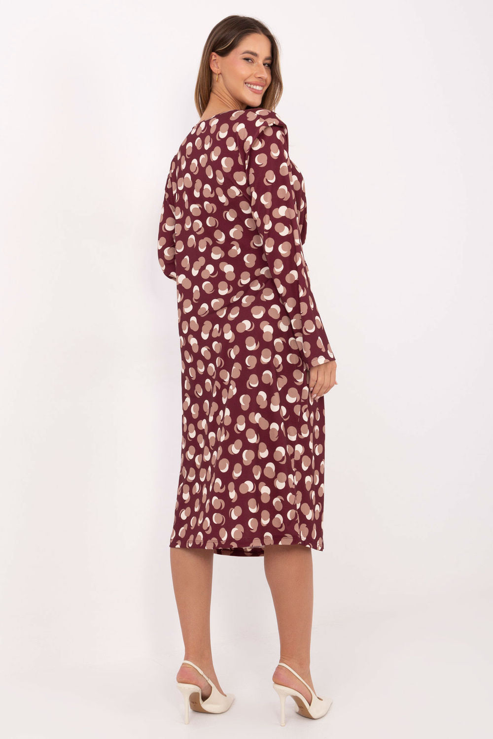 Rue Paris Burgundy Midi Long Sleeve Dress - view 3