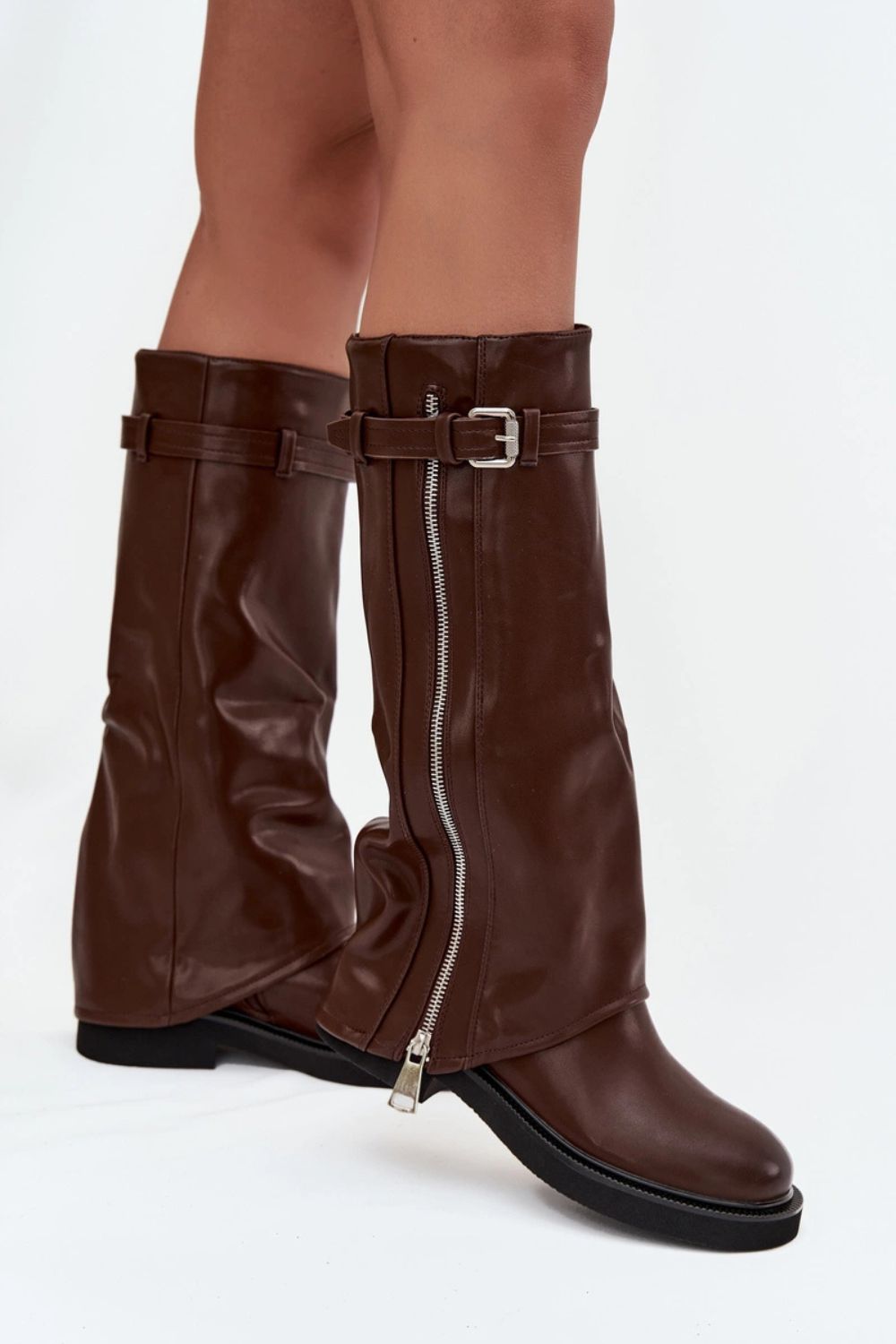 Step In Style Bressa Brown Faux Leather Flat Over The Knee Boots - view 3