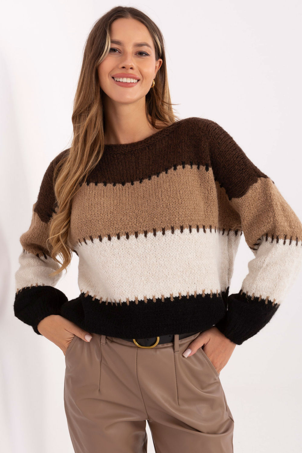 Italy Moda Brown Striped Long Sleeve Jumper