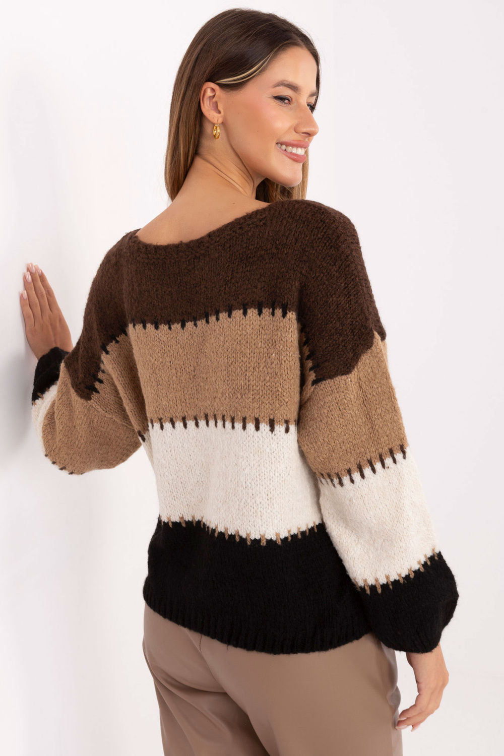 Italy Moda Brown Striped Long Sleeve Jumper - view 3