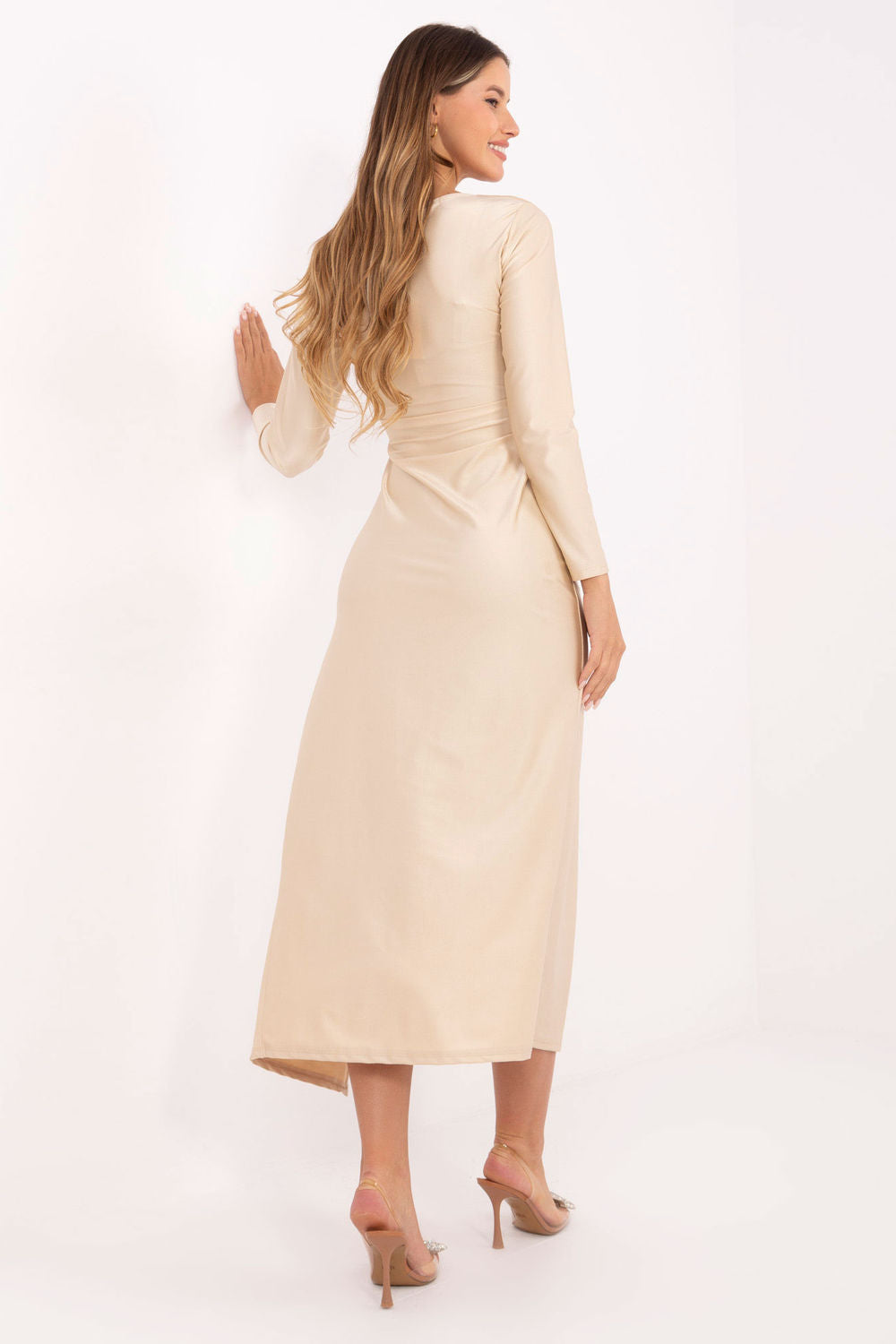 Italy Moda Light Beige Midi Wrap Evening Dress - view 3
