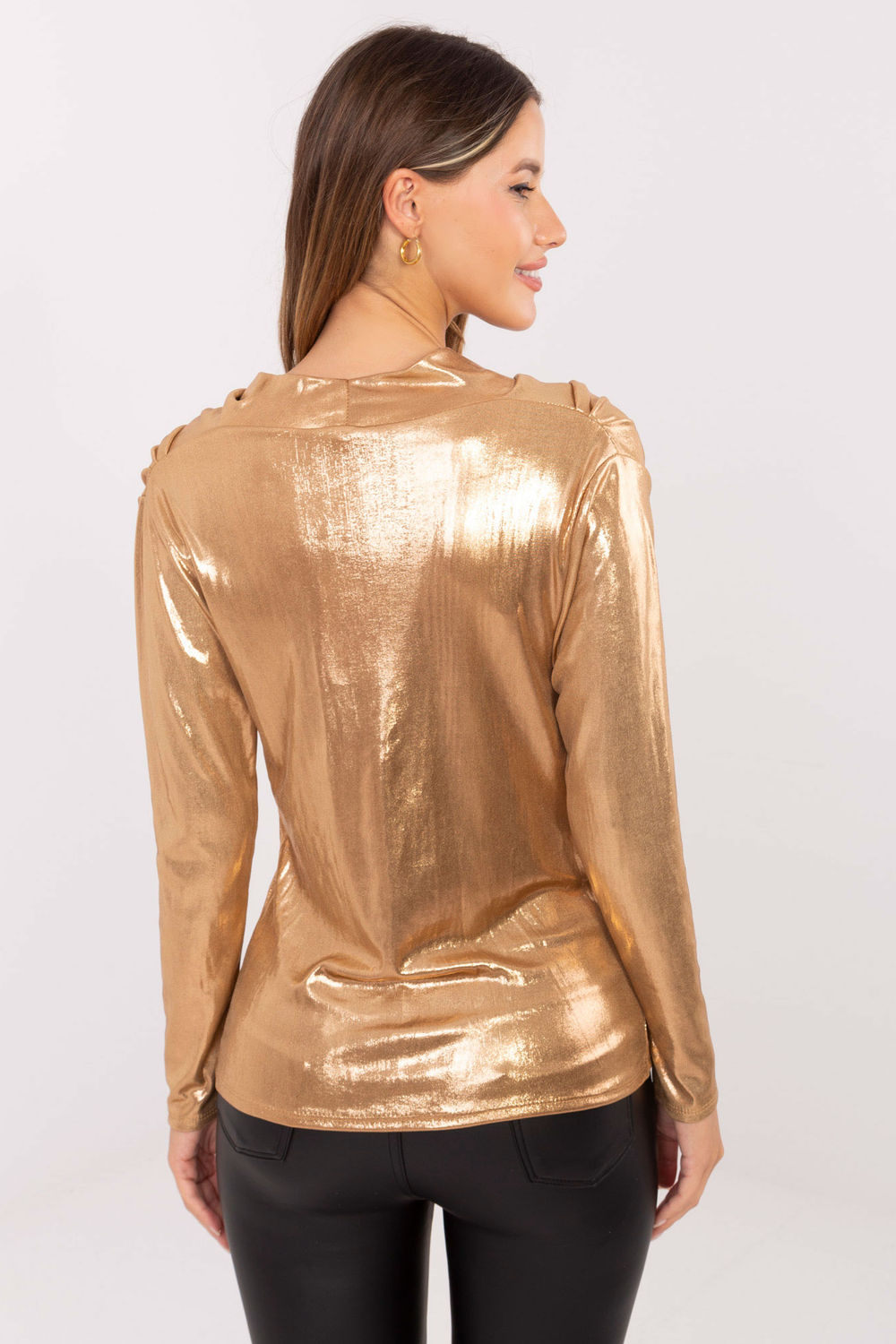 Italy Moda Camel Pleated Long Sleeve Blouse - view 3