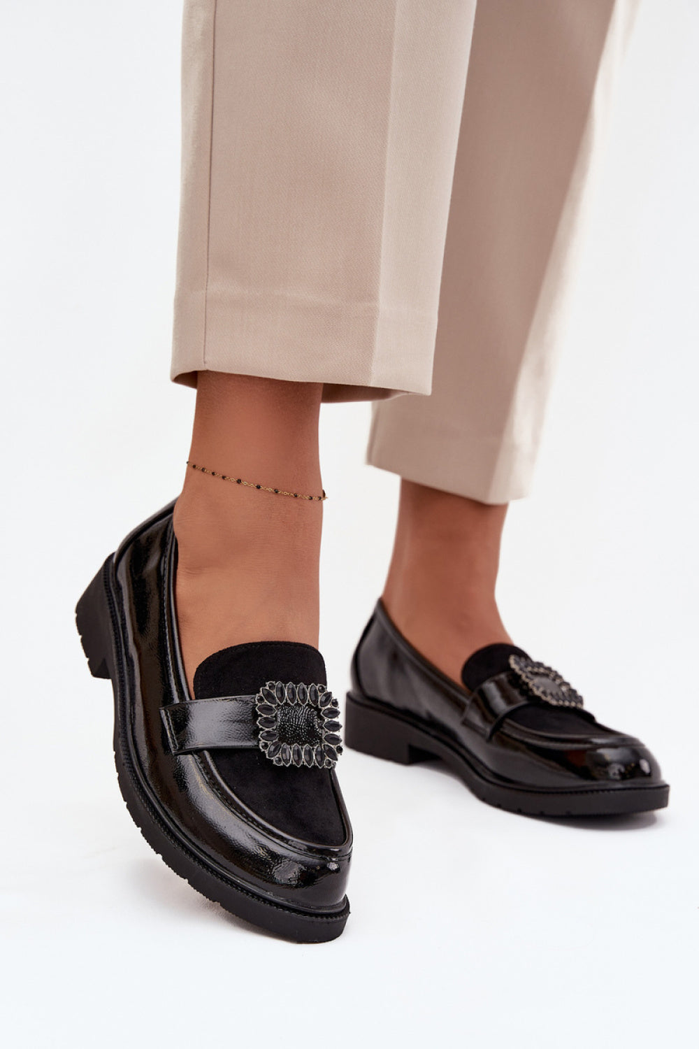 Step In Style Black Moccasins with Buckle