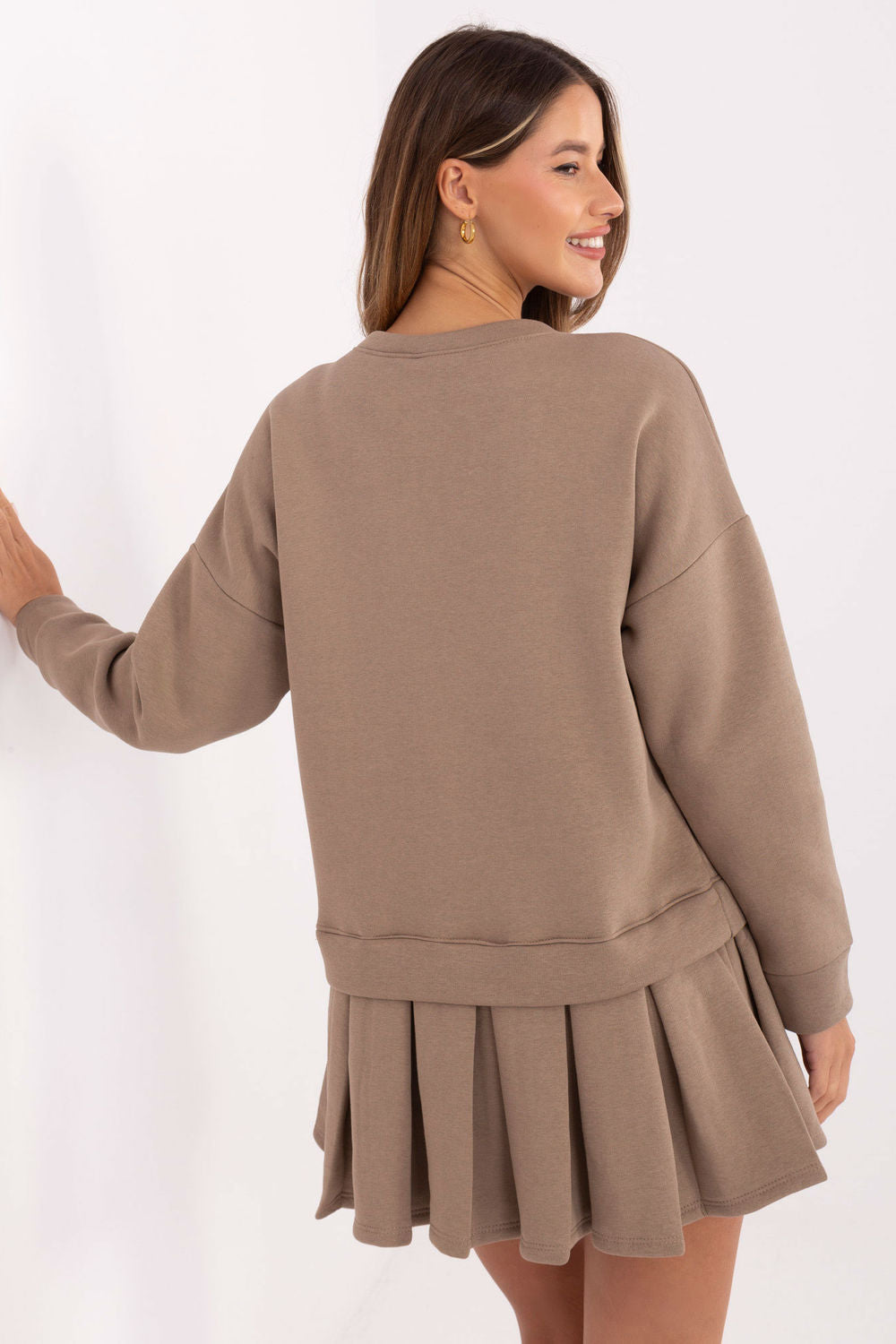 Rue Paris Dark Beige Mini Pleated Dress - view 3