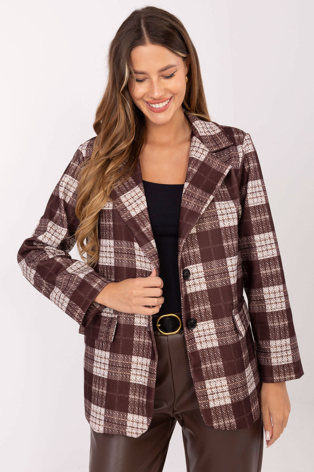 Rue Paris Brown Long Sleeve Jacket with Buttons - view 2