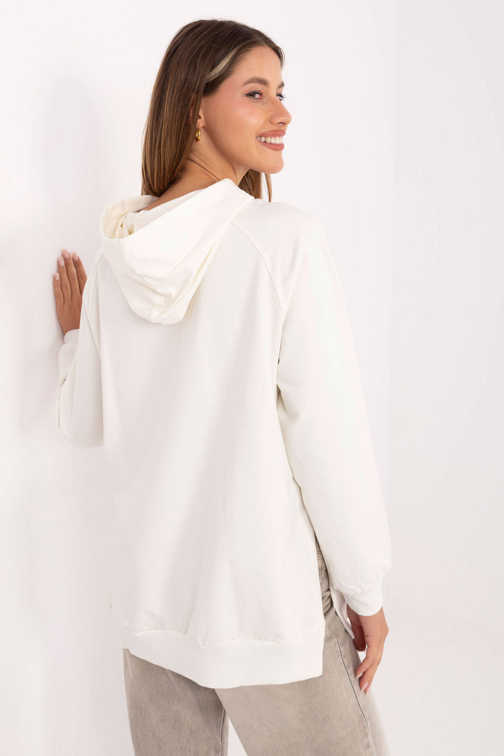 Relevance Ecru Oversized Hooded Sweatshirt - view 3