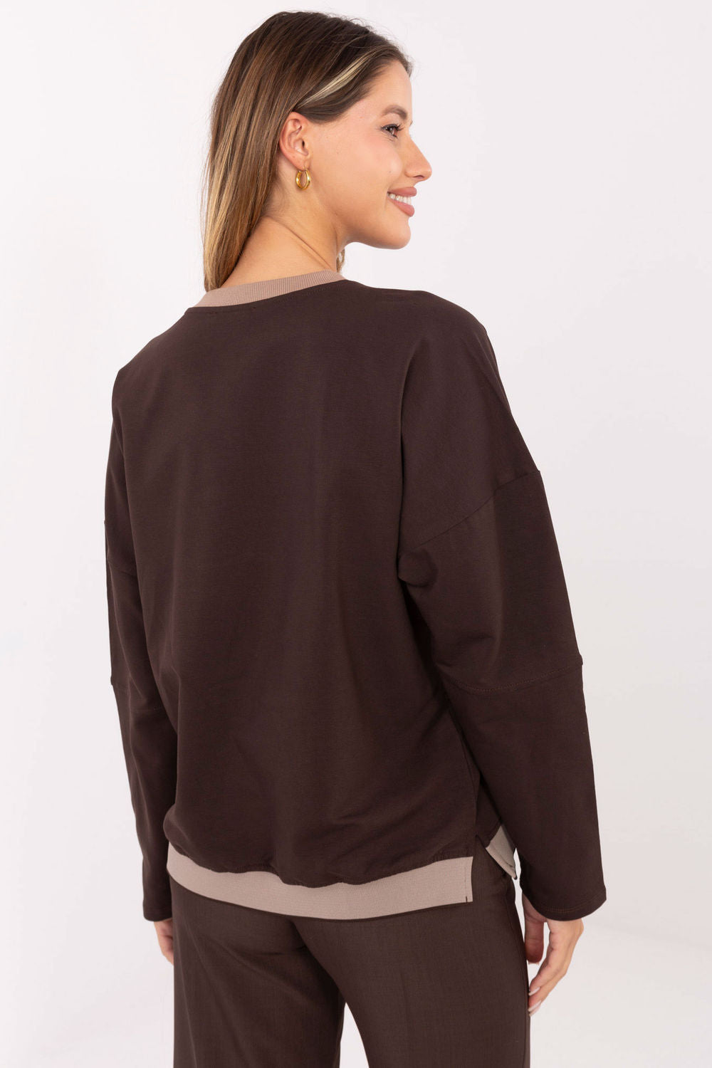 Relevance Dark Brown Long Sleeve Cotton Sweatshirt - view 3