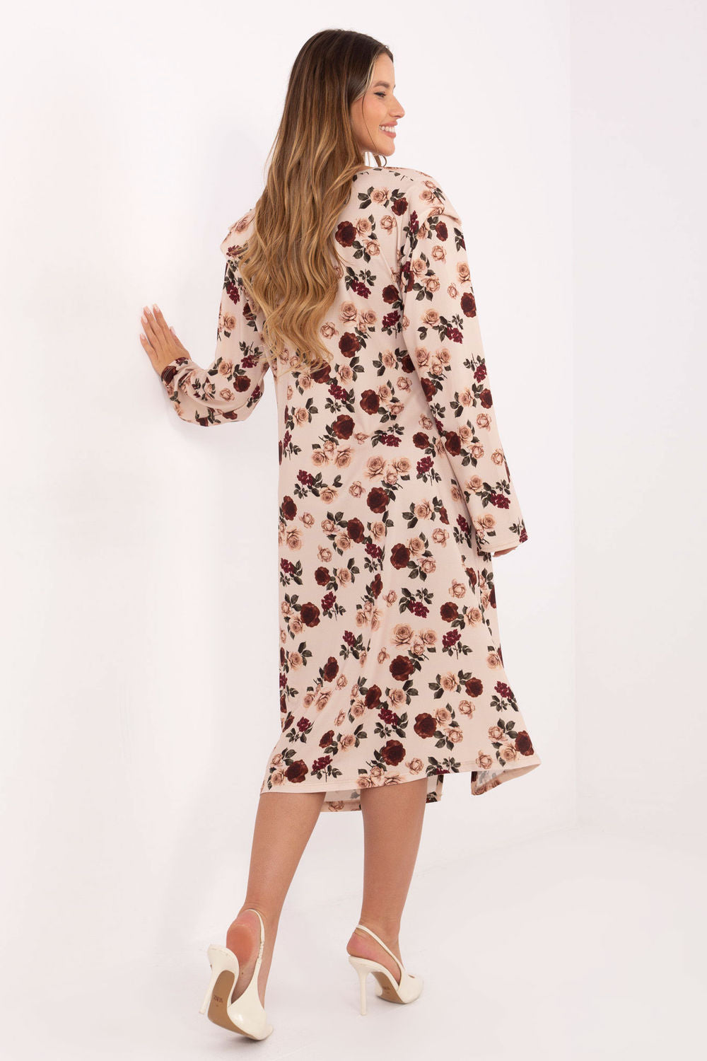 Rue Paris Beige Midi Floral Dress - view 3