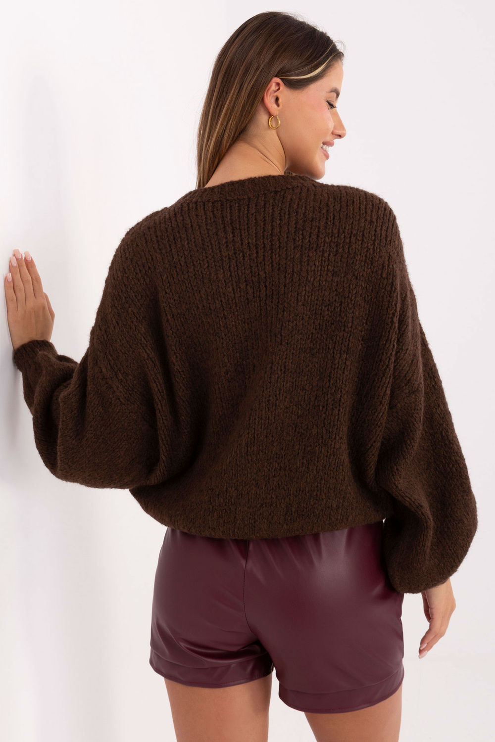 Italy Moda Dark Brown Puff Sleeve Jumper - view 3