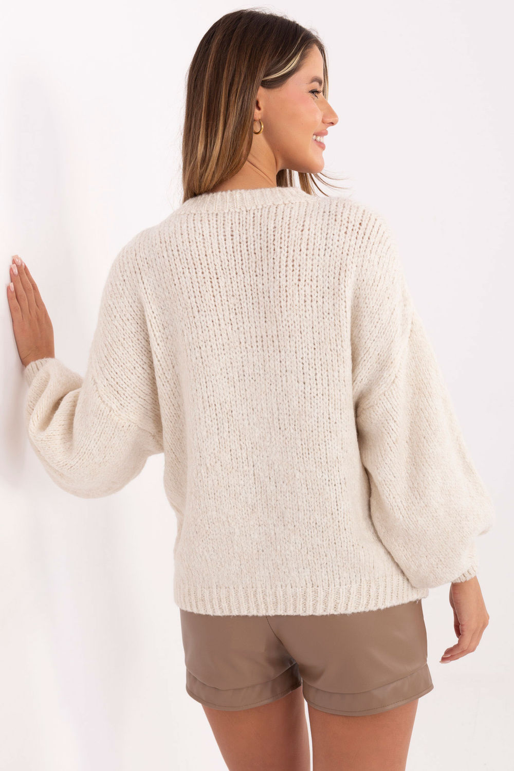 Italy Moda Light Beige Puff Sleeve Jumper - view 3