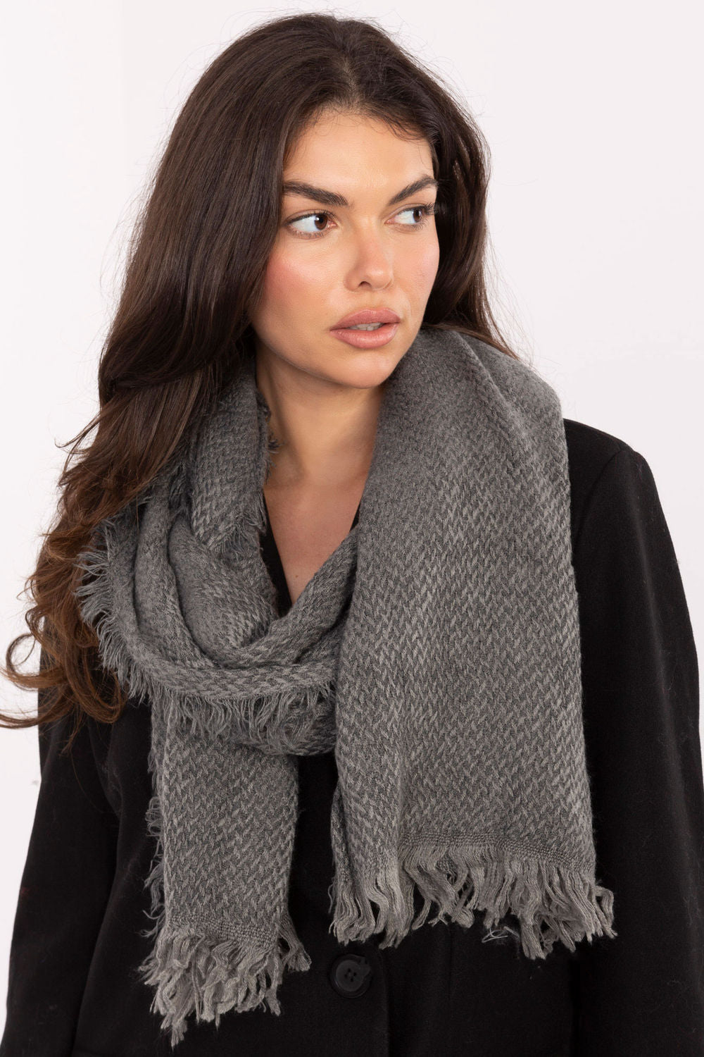Factory Price Dark Grey Fringed Shawl