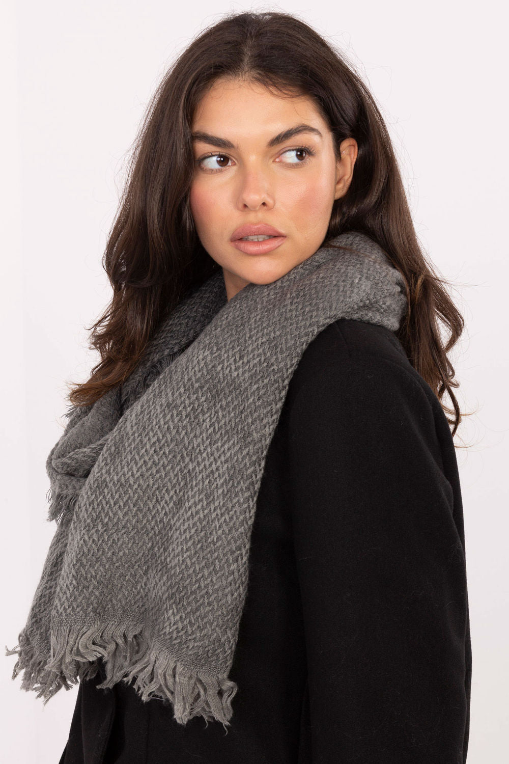 Factory Price Dark Grey Fringed Shawl - view 2