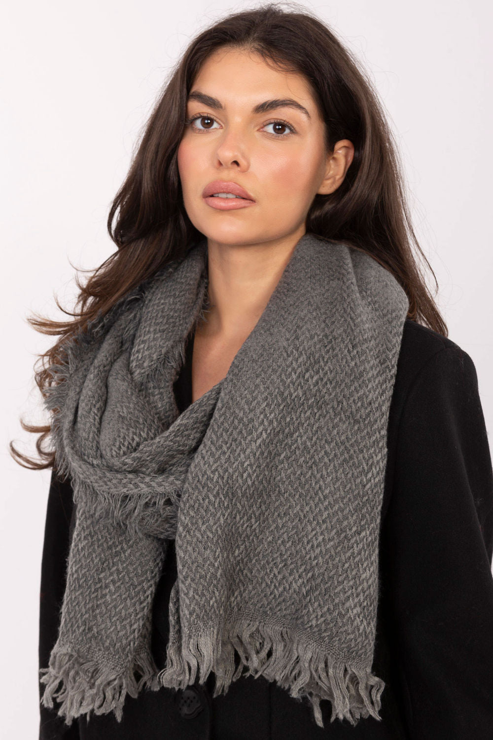 Factory Price Dark Grey Fringed Shawl - view 4