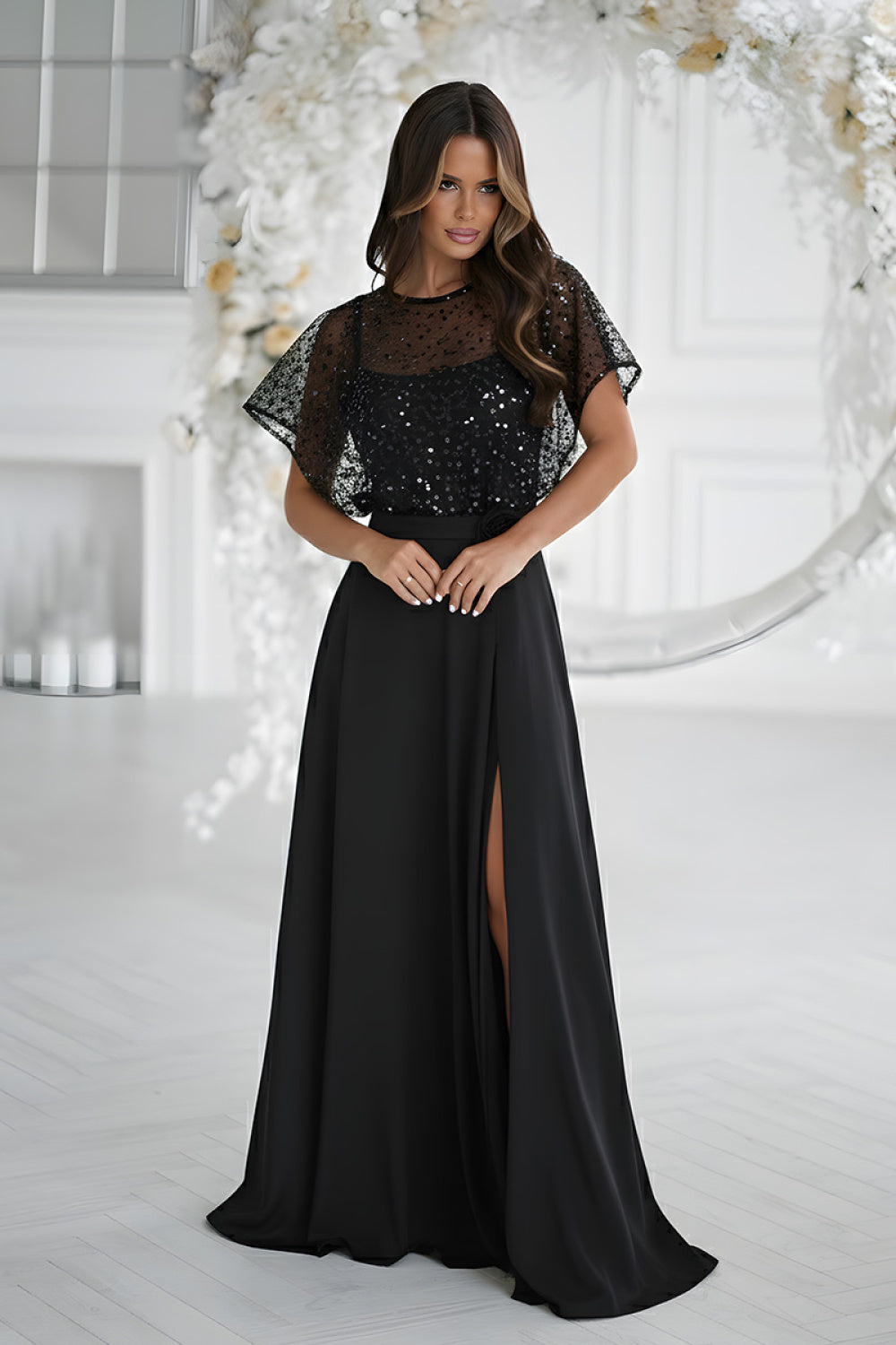 Bicotone Black Sequin Sleeveless Maxi Dress