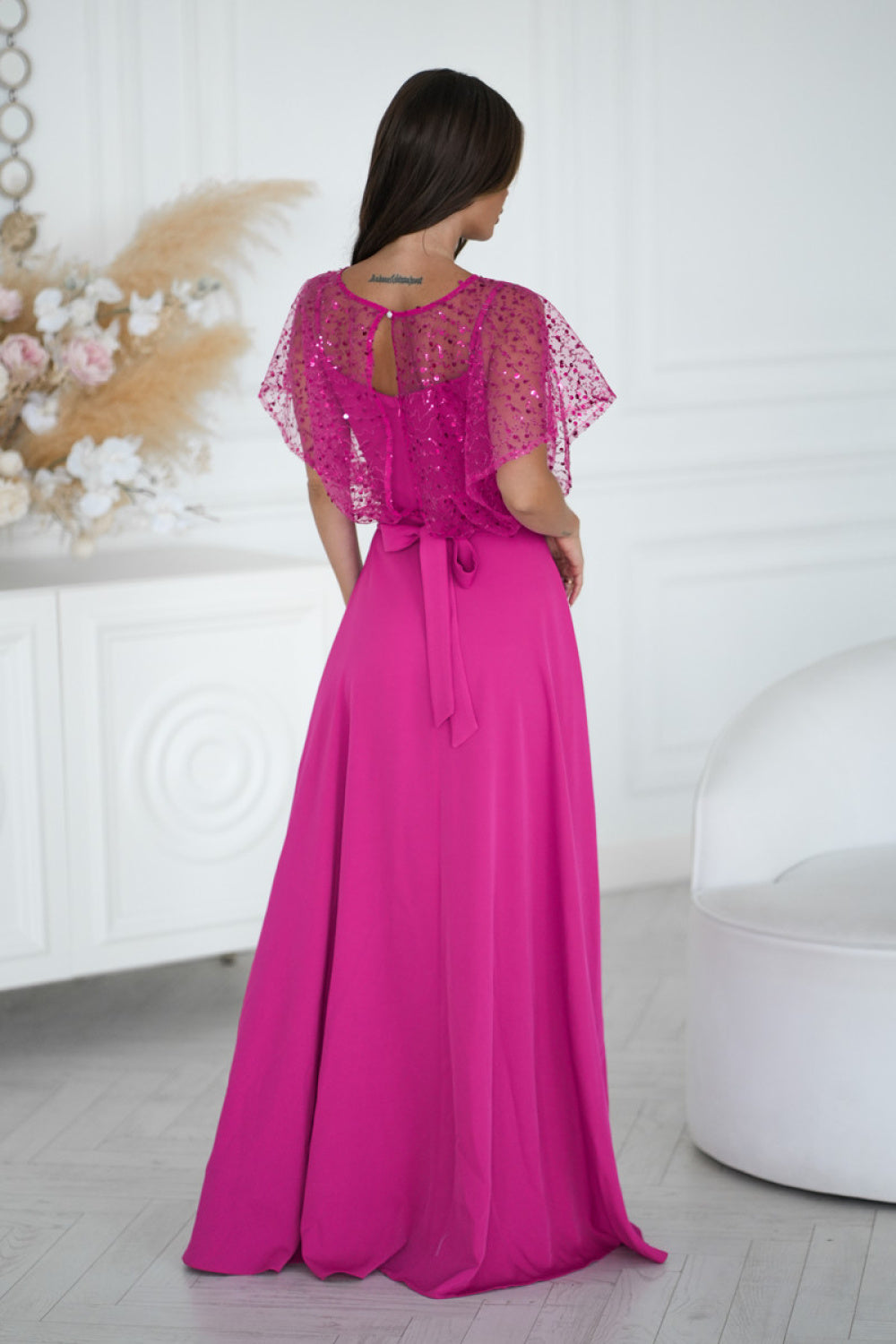 Bicotone Fuchsia Sequin Sleeveless Maxi Dress - view 3