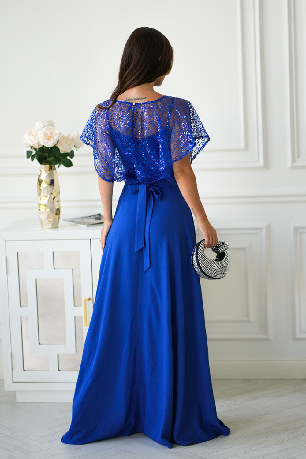 Bicotone Cornflower Blue Sequin Sleeveless Maxi Dress - view 3