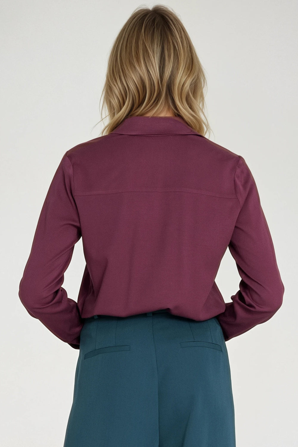 Nife Plum Pleated Long Sleeve Top - view 3