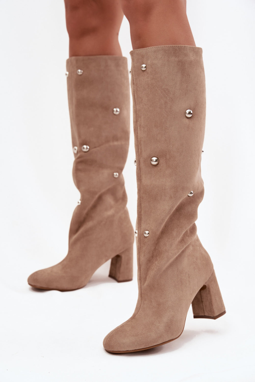 Step In Style Lucinda Beige Faux Suede Block Heel Heeled Ankle Boots - view 3