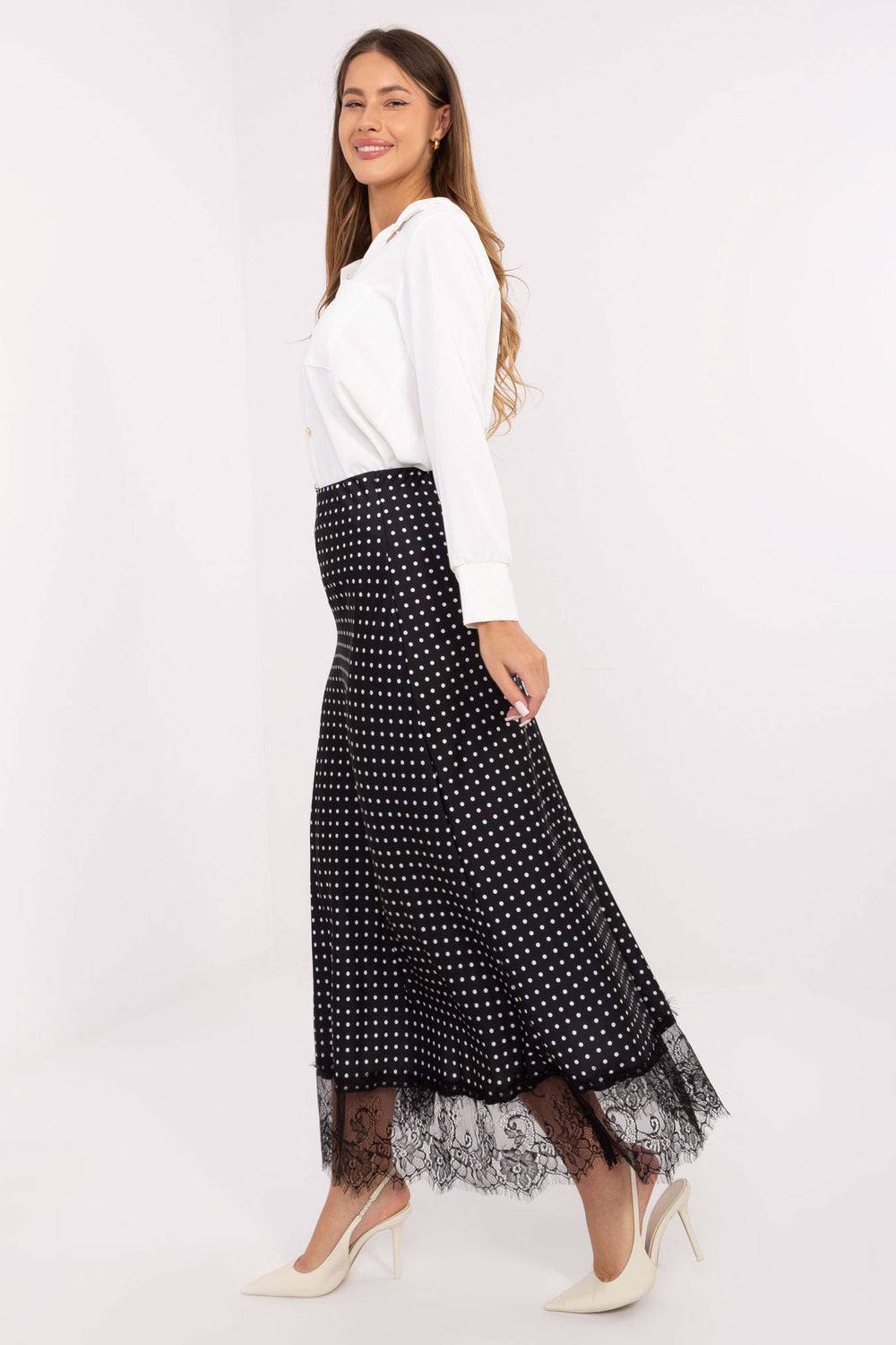 Rue Paris Black Lace Polka Dot Maxi Skirt - view 2