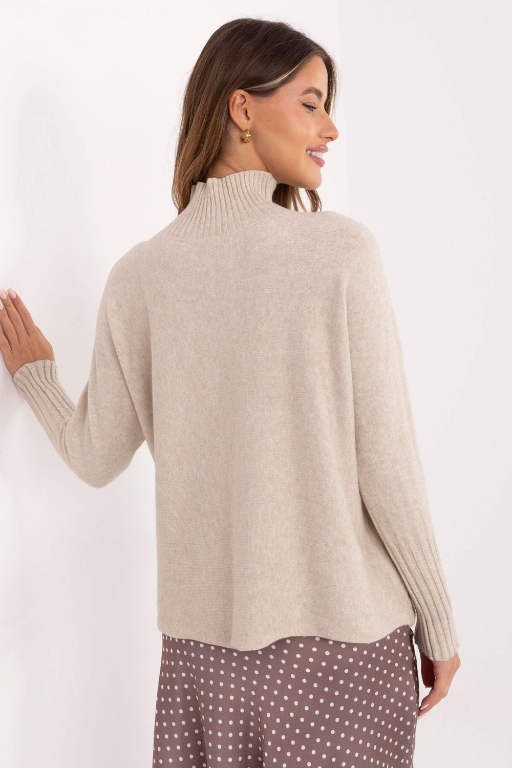 Rue Paris Light Beige Long Sleeve Roll Neck Jumper - view 3