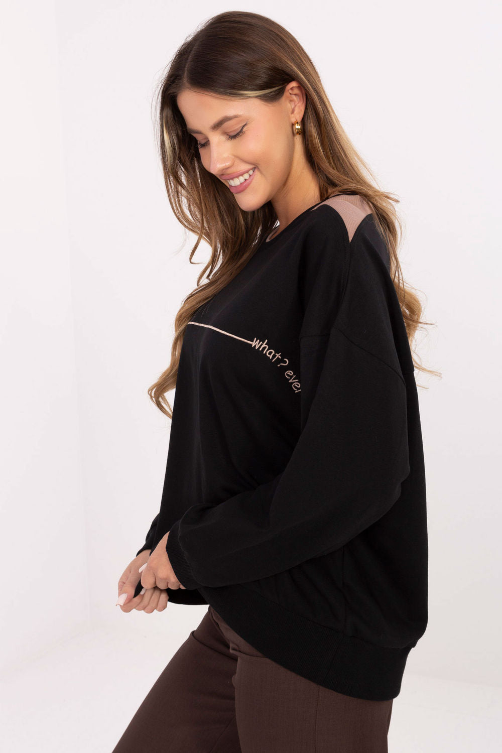 Relevance Black Oversized Long Sleeve Cotton Sweatshirt - view 2
