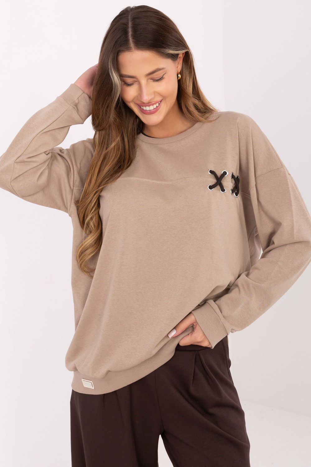 Relevance Dark Beige Oversized Long Sleeve Sweatshirt