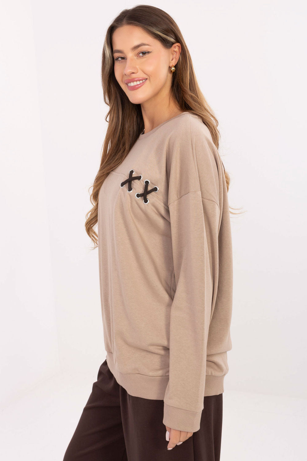 Relevance Dark Beige Oversized Long Sleeve Sweatshirt - view 2