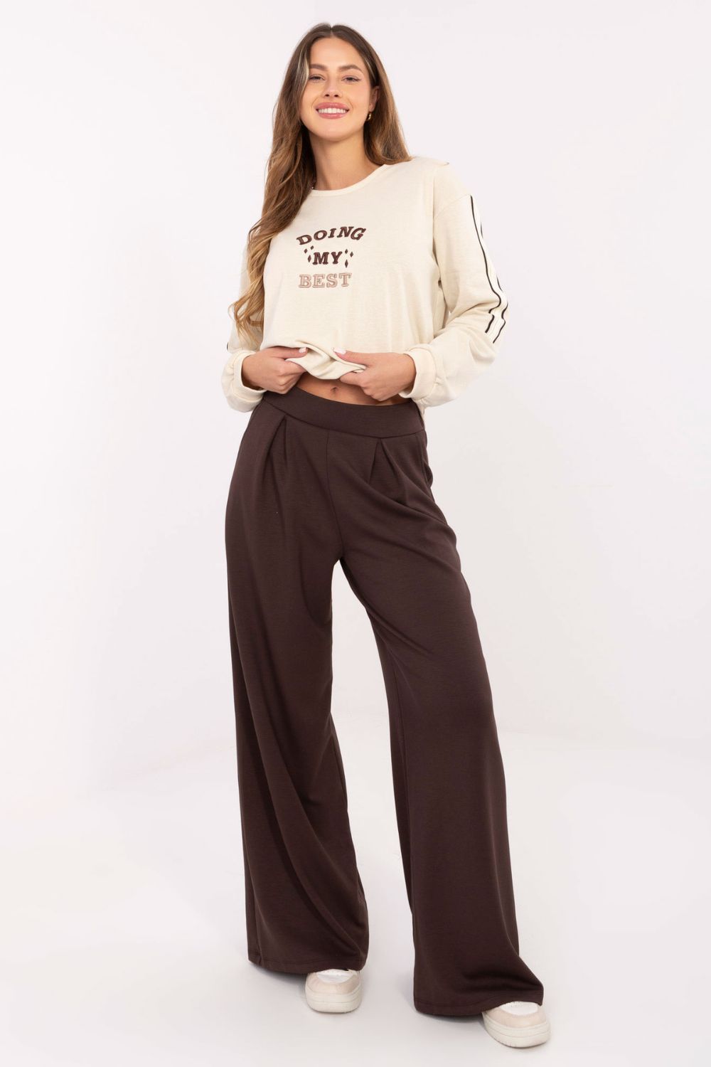 Relevance Dark Brown Pleated High Waisted Joggers - view 4